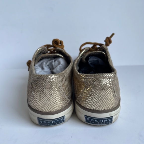 Sperry Crest Vibe Leather Reptile Gold Leather Barrel‎ Lace Cushioned Sneaker - Picture 7 of 11